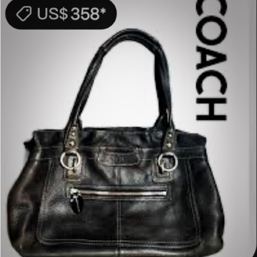 Vintage style Y2K Coach Black Leather Tote Bag shoulder bag - Picture 3 of 16